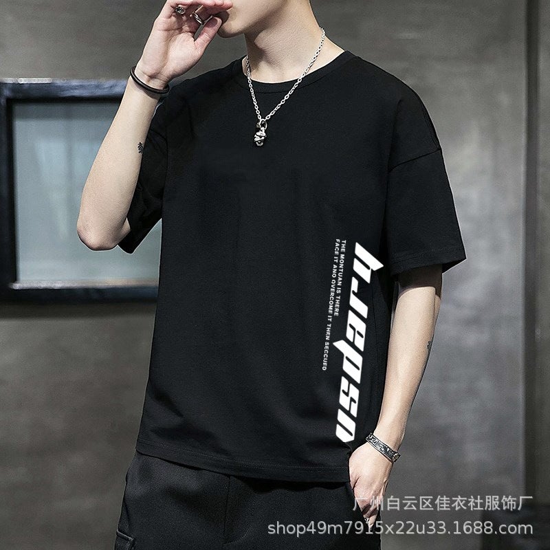 Korean style summer new short-sleeved T-shirt men and teenagers slim-fit printed top student trendy all-match round neck T-shirt - Image 1