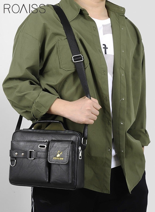 رويس حقيبة كتف رجال الأعمال رسول حقيبة يد جلدية PU ريترو أنيقة حقيبة كتف محمولة بسحاب حقيبة كتف كروس بودي هدية للزوج للرجال السفر العمل المكتب متعدد الجيوب حقيبة يد كبيرة السعة - Image 1