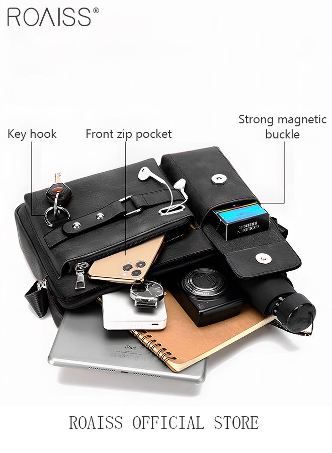 رويس حقيبة كتف رجال الأعمال رسول حقيبة يد جلدية PU ريترو أنيقة حقيبة كتف محمولة بسحاب حقيبة كتف كروس بودي هدية للزوج للرجال السفر العمل المكتب متعدد الجيوب حقيبة يد كبيرة السعة - Image 4