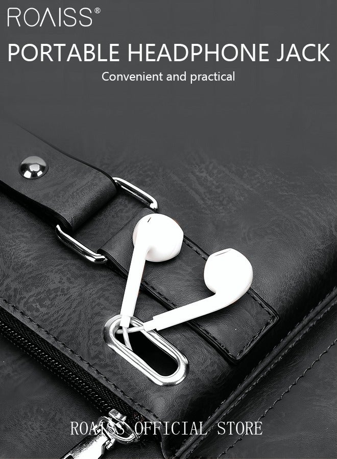 رويس حقيبة كتف رجال الأعمال رسول حقيبة يد جلدية PU ريترو أنيقة حقيبة كتف محمولة بسحاب حقيبة كتف كروس بودي هدية للزوج للرجال السفر العمل المكتب متعدد الجيوب حقيبة يد كبيرة السعة - Image 2