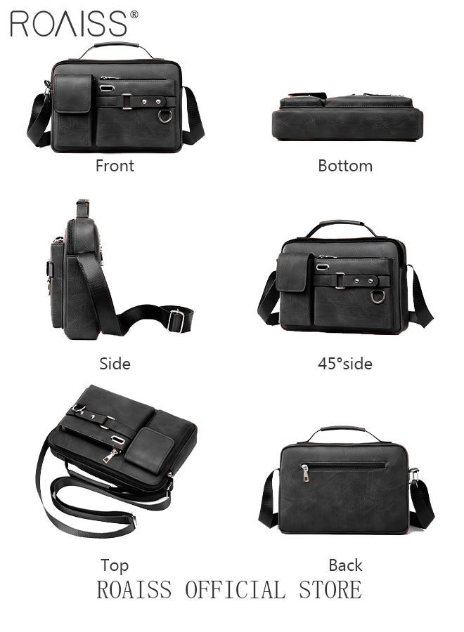 رويس حقيبة كتف رجال الأعمال رسول حقيبة يد جلدية PU ريترو أنيقة حقيبة كتف محمولة بسحاب حقيبة كتف كروس بودي هدية للزوج للرجال السفر العمل المكتب متعدد الجيوب حقيبة يد كبيرة السعة - Image 5