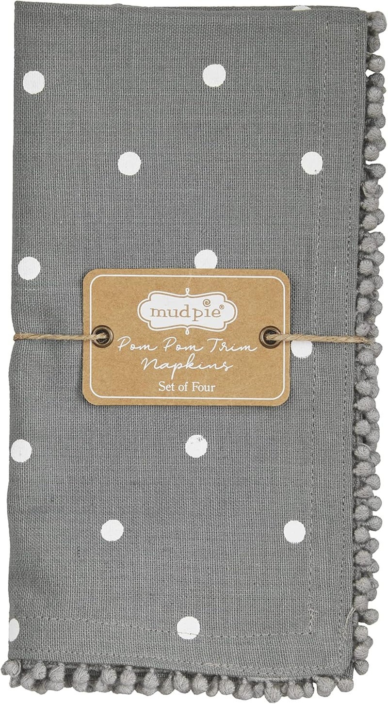 Mud Pie Gray Pom Cloth Napkin Set Dot 18 x 18 - Image 1