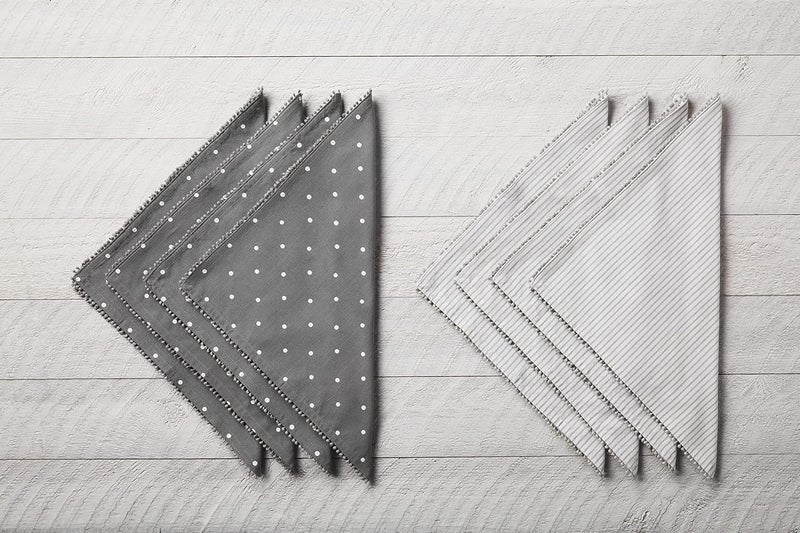 Mud Pie Gray Pom Cloth Napkin Set Dot 18 x 18 - Image 2