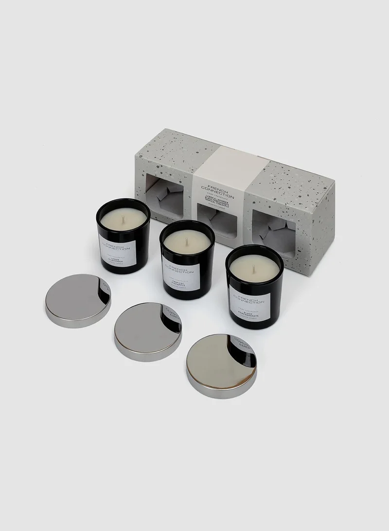 فرنش كونكشن مجموعة هدايا ثلاث شموع بلاك كولكشن