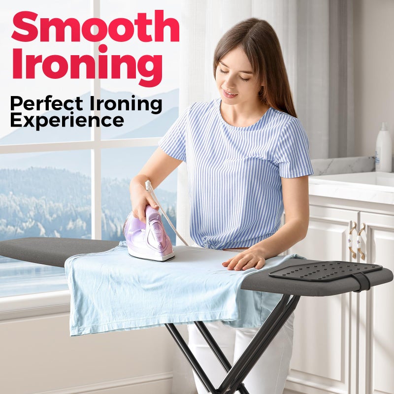 APEXCHASER Ironing Board, Compact Iron Board with Silicon Mat, Foldable Ironing Board with Heat Resistant Cover, 7 Height Adjustable, Space Saver Iron Board,13x43 Black - Image 3