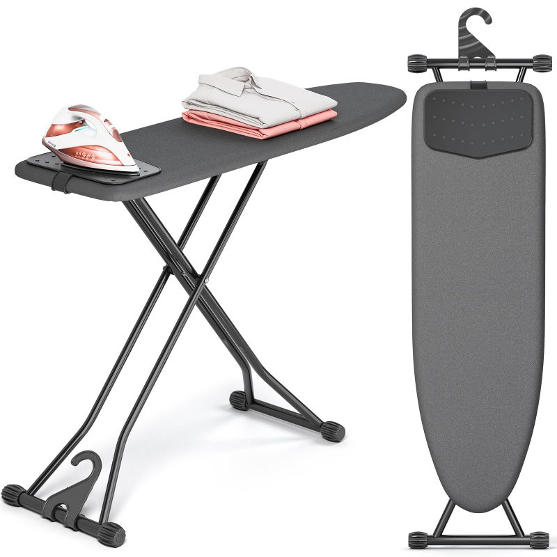 APEXCHASER Ironing Board, Compact Iron Board with Silicon Mat, Foldable Ironing Board with Heat Resistant Cover, 7 Height Adjustable, Space Saver Iron Board,13x43 Black - Image 1