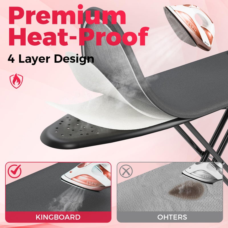 APEXCHASER Ironing Board, Compact Iron Board with Silicon Mat, Foldable Ironing Board with Heat Resistant Cover, 7 Height Adjustable, Space Saver Iron Board,13x43 Black - Image 4