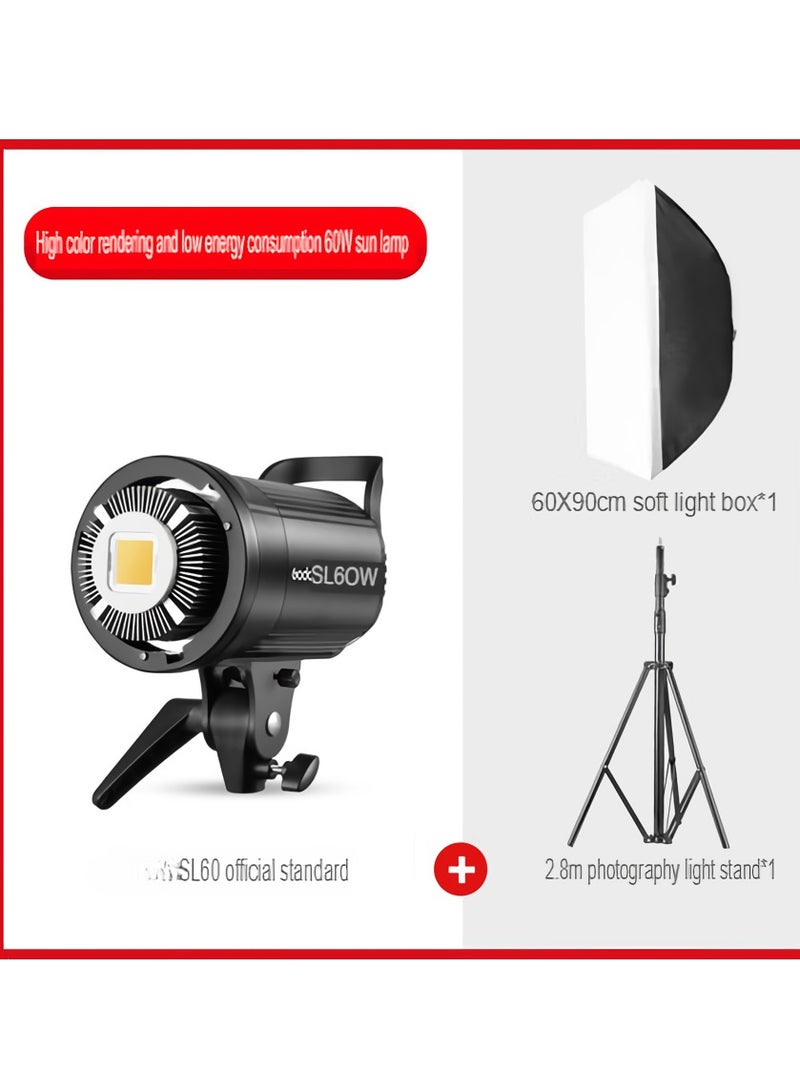 Godox SL60W Fill Light, High Power LED Video Light, Compact And Lightweight Metal Body Photography Light, Large Size LCD Display Studio Light For Photography Video, ( SL60W Single Lamp Set Soft Box) - Image 1