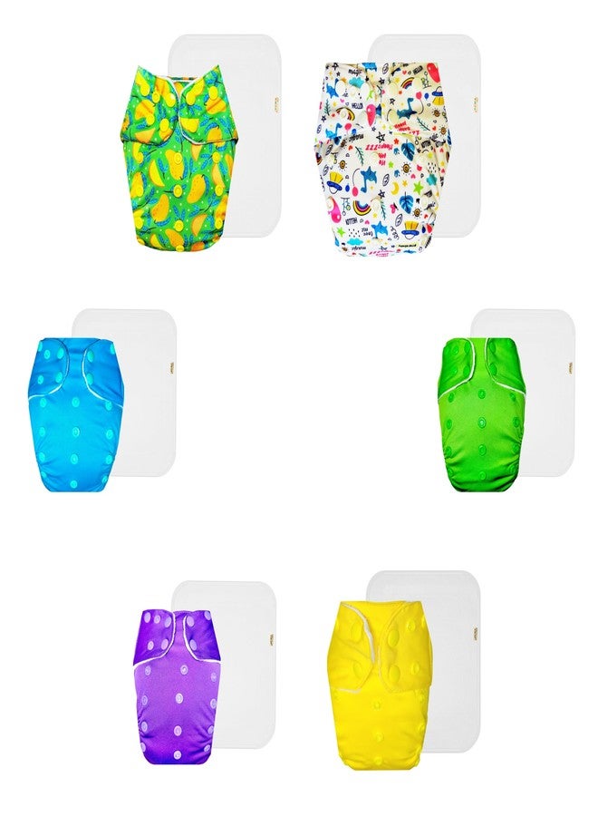 Dumbledo Premium Cloth Diaper with Cotton Insert (Pack of 6) | Hypoallergenic | Leakproof | Adjustable Snaps | Perfect for Indian Summers | 3 Months - 3 Years | Unisex Baby - Image 1