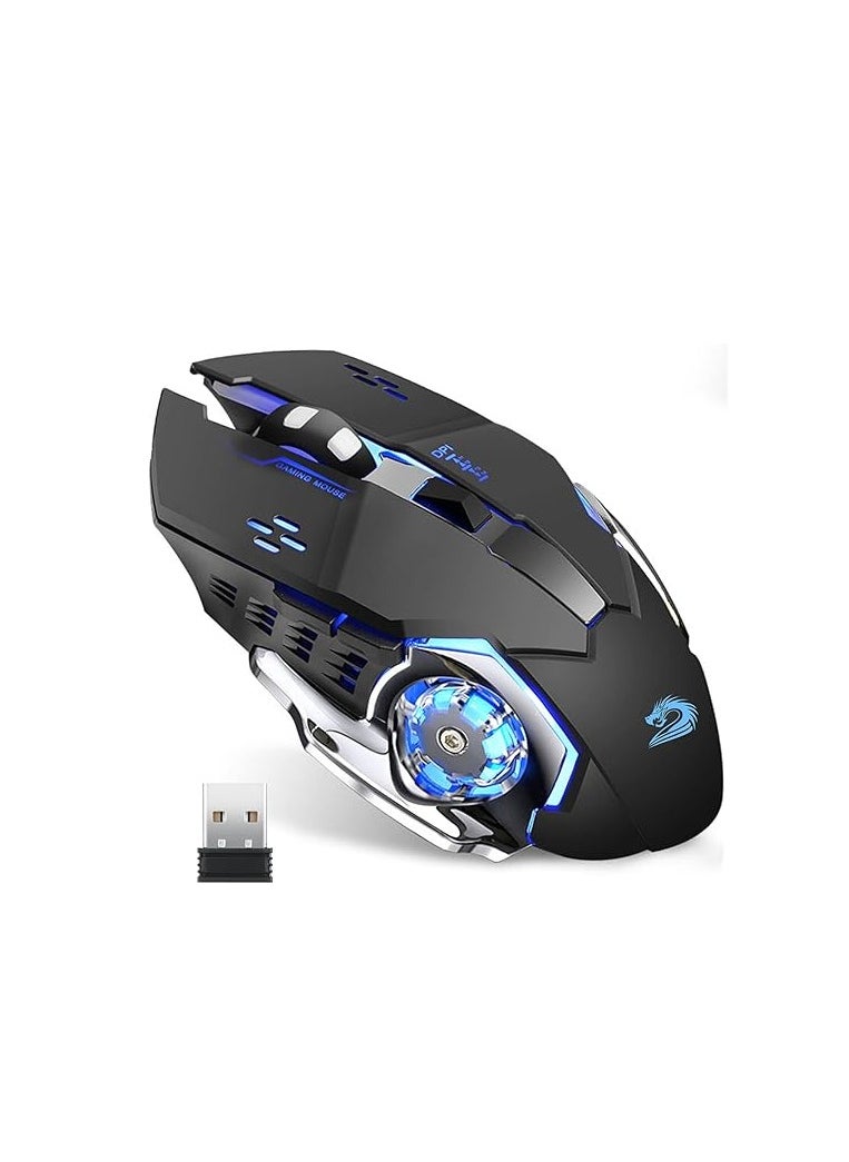 Generic Rechargeable Wireless Gaming Mouse, 2.4G LED Optical Silent Wireless Computer Mouse with 4 LED Light, 3 Adjustable DPI, Ergonomic Design, Auto Sleeping (Black)  - Image 1