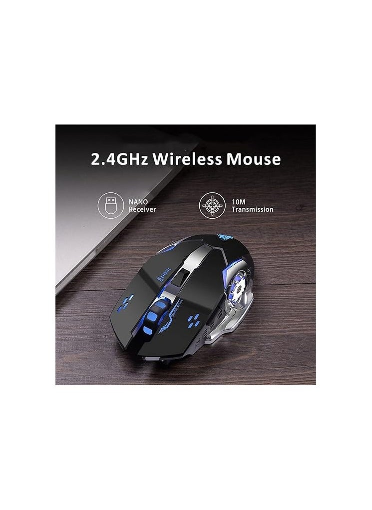 Generic Rechargeable Wireless Gaming Mouse, 2.4G LED Optical Silent Wireless Computer Mouse with 4 LED Light, 3 Adjustable DPI, Ergonomic Design, Auto Sleeping (Black)  - Image 2