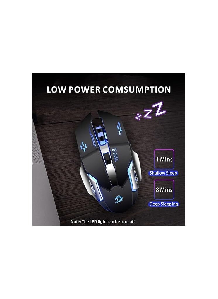 Generic Rechargeable Wireless Gaming Mouse, 2.4G LED Optical Silent Wireless Computer Mouse with 4 LED Light, 3 Adjustable DPI, Ergonomic Design, Auto Sleeping (Black)  - Image 4