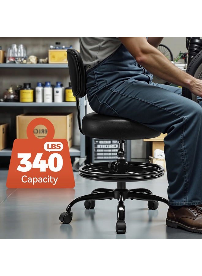 BestGlory Shop Stool with Wheels for Garage, Mechanics Rolling Chair with Backrest, Adjustable Height Heavy Duty Garage Stool with Footrest and Storage Tray, Swivel Task Chair for Workshop Kitchen Salon - Image 3