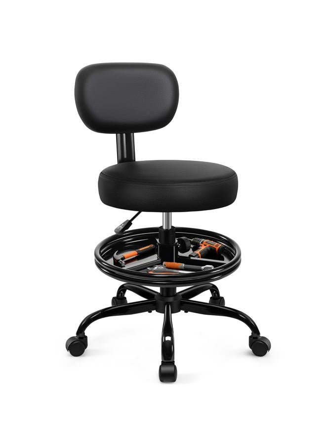 BestGlory Shop Stool with Wheels for Garage, Mechanics Rolling Chair with Backrest, Adjustable Height Heavy Duty Garage Stool with Footrest and Storage Tray, Swivel Task Chair for Workshop Kitchen Salon - Image 1