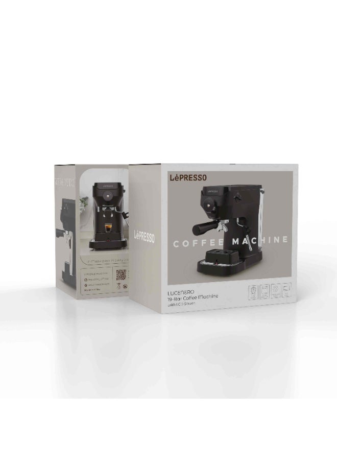 ليبرسو ماكينة قهوة LUCENERO 19 بار مع شاشة LCD، إعدادات قابلة للتخصيص لأي نوع من القهوة، محمل قهوة 54 مم مع سلة مفردة ومزدوجة، ضغط 19 بار، قوة 1600 واط، عصا بخار بدوران 360°، دافئ أكواب، ماكينات إسبرسو – أسود - Image 4