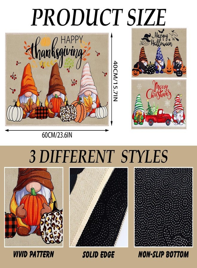 Suttmin 3 Pcs Thanksgiving Front Door Mat 24 x 16 Inch Christmas Welcome Gnome Door Mats for Thanksgiving Fall Halloween Non Slip Rubber Gnome Mats for Indoor Outdoor Entrance - Image 2