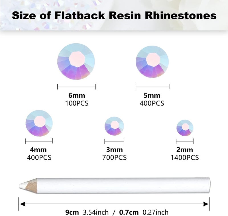 Briskbloom 3000PCS Resin Flatback Rhinestone, 2mm 3mm 4mm 5mm 6mm Pure White AB Flatback Jelly Resin Rhinestones for Tumblers, Mugs, Bottles, Craft Decoration, Loose Bling Glitter Gem Stone - Image 2