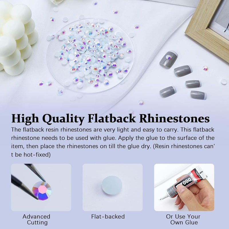 Briskbloom 3000PCS Resin Flatback Rhinestone, 2mm 3mm 4mm 5mm 6mm Pure White AB Flatback Jelly Resin Rhinestones for Tumblers, Mugs, Bottles, Craft Decoration, Loose Bling Glitter Gem Stone - Image 3