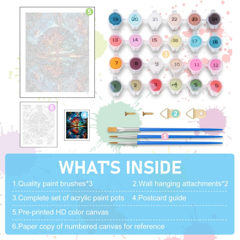 Offito Paint by Numbers Kit for Adults - Tree of Life Acrylic Adult Paint by Number Kits on Canvas for Beginner, Tree of Life DIY Oil Painting by Numbers for Adults Kit, Perfect for Home Decor Gift 16"x20" - Image 5