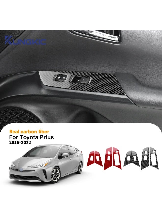 KUNGKIC Real Soft Carbon Fiber For Toyota Prius 2016 2017 2018 2019 2020 2021 2022 LHD RHD Car Window Lift Button Switch Panel Trim - Image 3