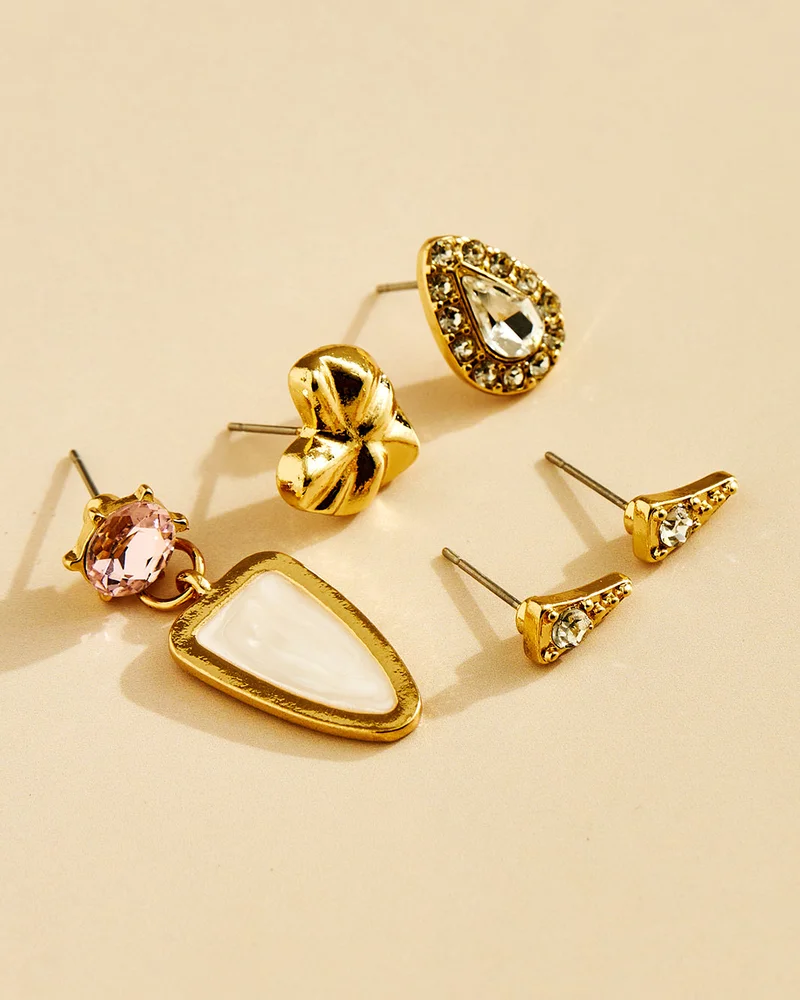 REDTAG Women Gold Embellished  Earring Set Of 4