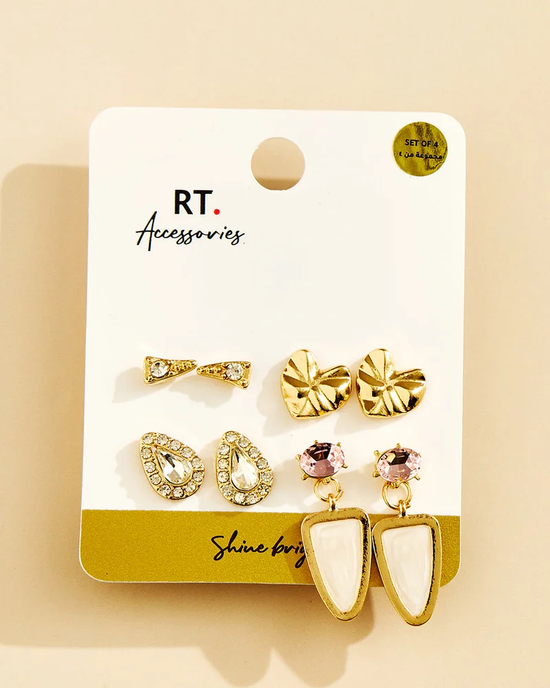 REDTAG Women Gold Embellished  Earring Set Of 4