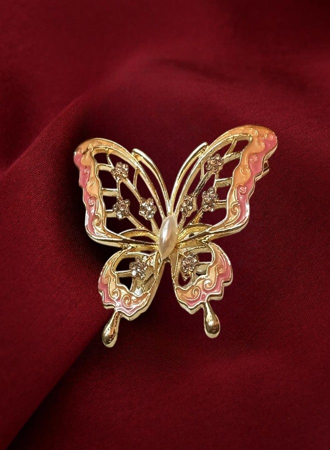 Plenteous بروش فراشة أنيق متعدد الألوان للنساء - مشبك ساري مطلي بالمينا مرصع بأحجار الراين، دبوس وشاح معدني فاخر، إكسسوار مجوهرات أنيق للعرائس للدوباتا والشال والسترة والفستان والملابس العرقية (قطعة واحدة، متعدد الألوان) - Image 4