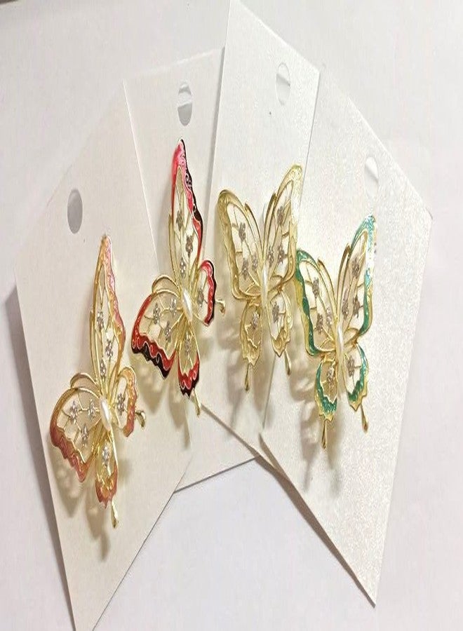 Plenteous بروش فراشة أنيق متعدد الألوان للنساء - مشبك ساري مطلي بالمينا مرصع بأحجار الراين، دبوس وشاح معدني فاخر، إكسسوار مجوهرات أنيق للعرائس للدوباتا والشال والسترة والفستان والملابس العرقية (قطعة واحدة، متعدد الألوان) - Image 3