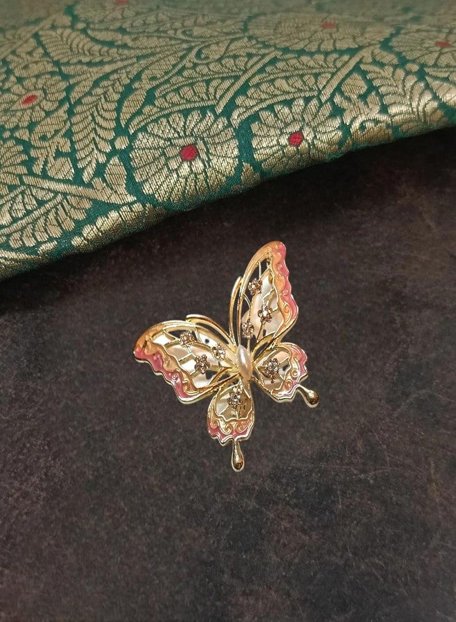 Plenteous بروش فراشة أنيق متعدد الألوان للنساء - مشبك ساري مطلي بالمينا مرصع بأحجار الراين، دبوس وشاح معدني فاخر، إكسسوار مجوهرات أنيق للعرائس للدوباتا والشال والسترة والفستان والملابس العرقية (قطعة واحدة، متعدد الألوان) - Image 5