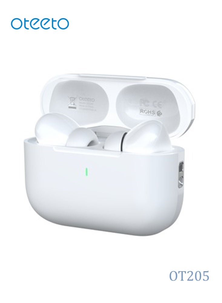 Oteeto OT205 TWS Bluetooth 5.4 Earbuds with Multi Functional Touch Control Deep Bass, Noise Reduction and 10m Wireless Range Compatible with iPhones and iPads White - Image 1