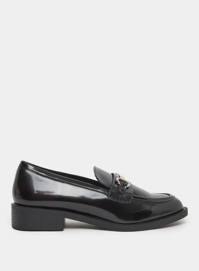 RAID Raid Black Patent Loafers with Buckle Detail