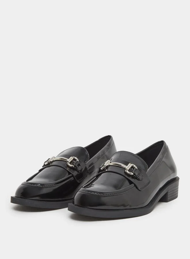 RAID Raid Black Patent Loafers with Buckle Detail