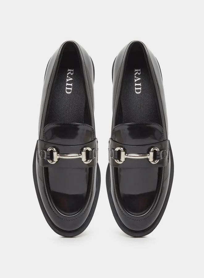 RAID Raid Black Patent Loafers with Buckle Detail