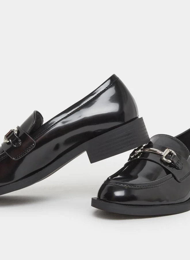 RAID Raid Black Patent Loafers with Buckle Detail