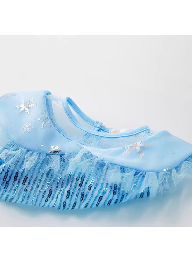 MIXDE Snow Queen Costumes,Dress Girls Party Cosplay Girl Clothing Snow Queen Birthday Princess Dress Kids Costume Blue Costume With Accessory Set - Image 5