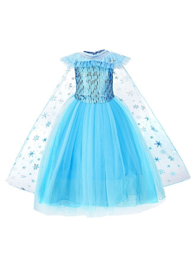 MIXDE Snow Queen Costumes,Dress Girls Party Cosplay Girl Clothing Snow Queen Birthday Princess Dress Kids Costume Blue Costume With Accessory Set - Image 2