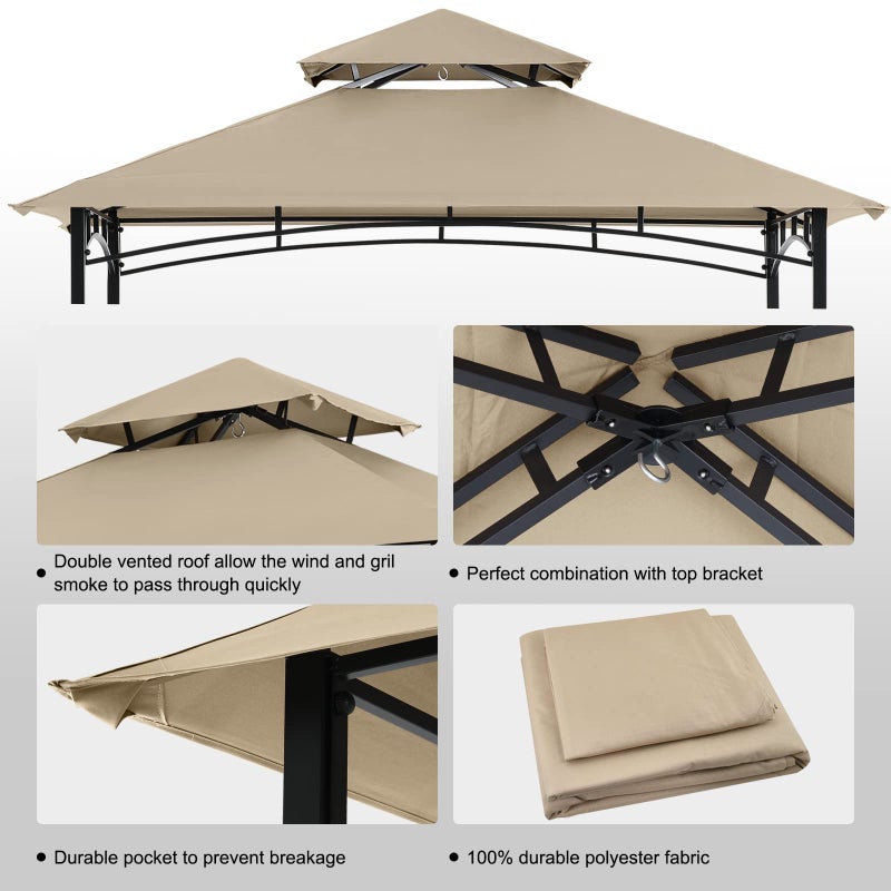 COOSHADE Grill Gazebo Replacement Canopy Roof Outdoor Double Tiered Barbecue Gazebo Top Cover Fit for Model L-GG001PST-F (Beige) - Image 2