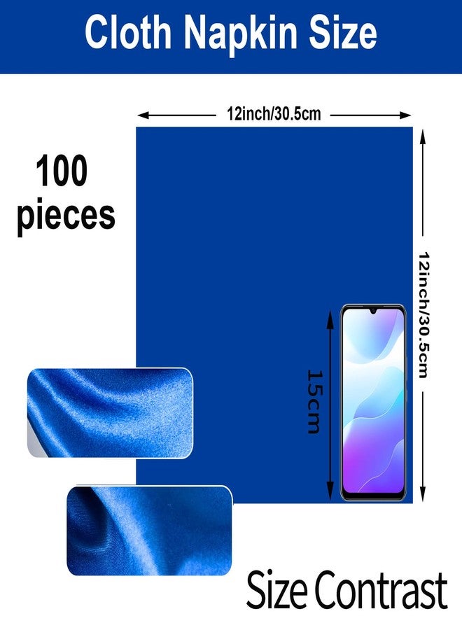 SiinvdaBZX 100 Pieces Royal Blue Cloth Napkins 12 x 12 Inches, Small Size Square Satin Napkins Silky Soft Dinner Napkins or Handkerchief for Banquet Wedding Christmas Thanksgiving Decoration - Image 2