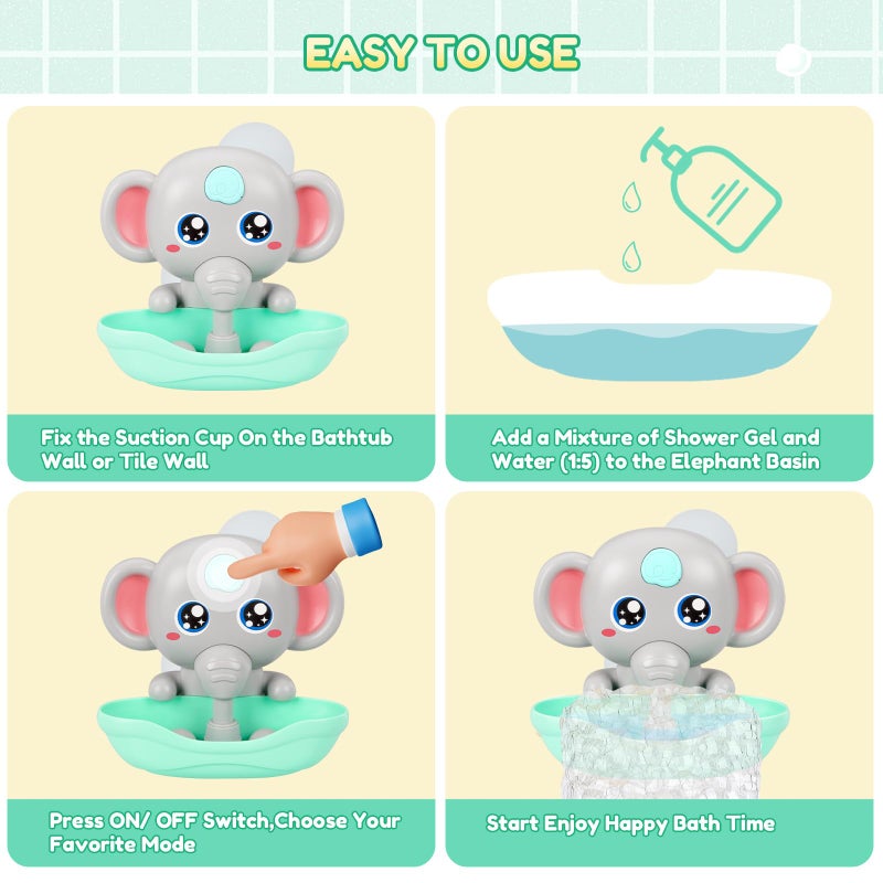 TOHIBEE طفل حمام الأطفال شحن مغناطيسي الموسيقى حمام الفقاعة صانع فقاعة الفيل للأطفال الذين تتراوح أعمارهم بين 1-3 - Image 5