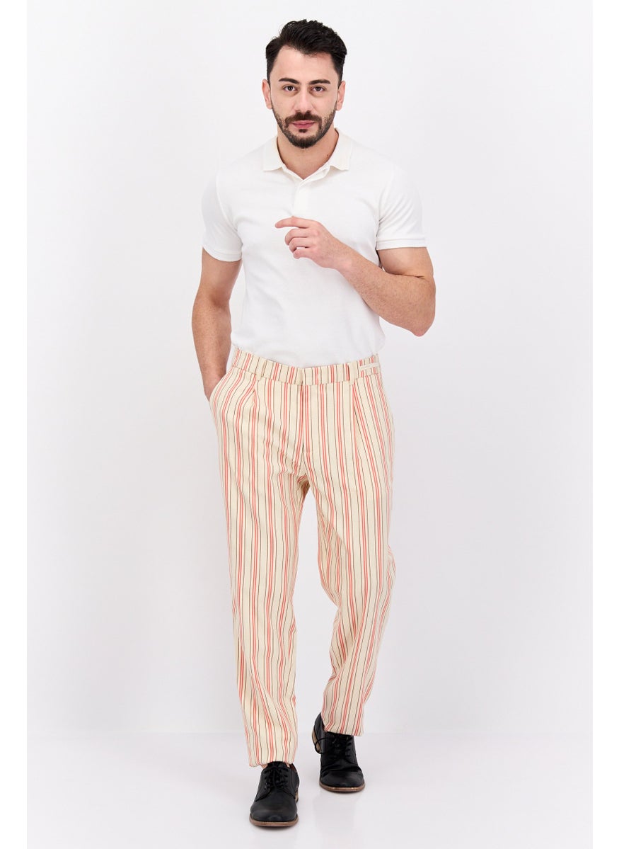 Scotch & Soda - Men Slim Fit Striped Blake Chino Pants, Beige Combo - Image 1