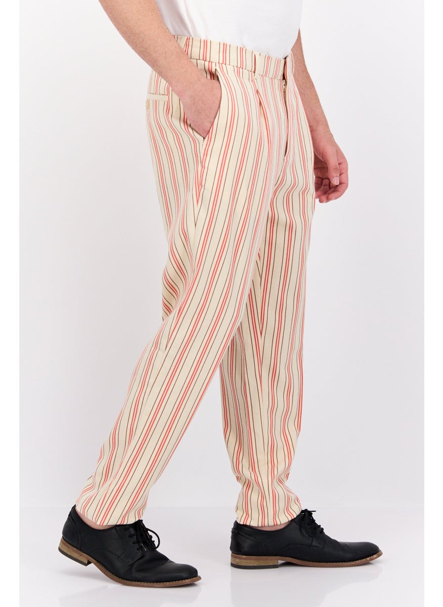 Scotch & Soda - Men Slim Fit Striped Blake Chino Pants, Beige Combo - Image 1