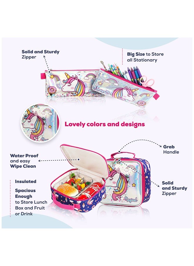 Eazy Kids Set Of 3 16 Inches Trolley School Bag, Lunch Bag And Pencil Case - Unicorn Chrome - Blue  - Image 4