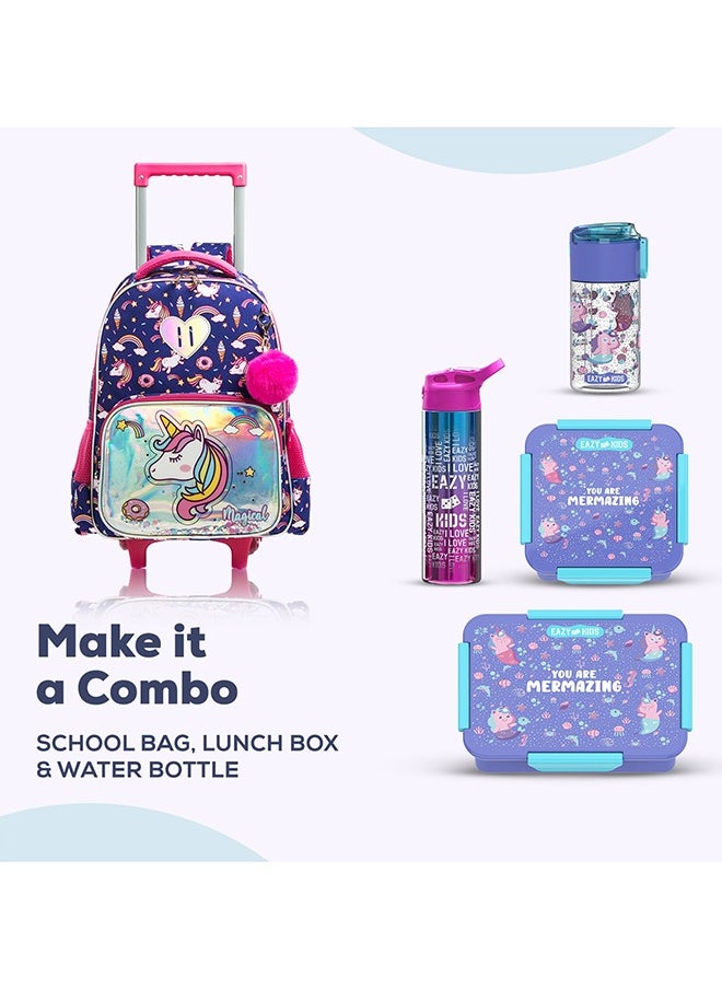 Eazy Kids - Set Of 3 16 Inches Trolley School Bag, Lunch Bag And Pencil Case - Unicorn Chrome - Blue - Image 1
