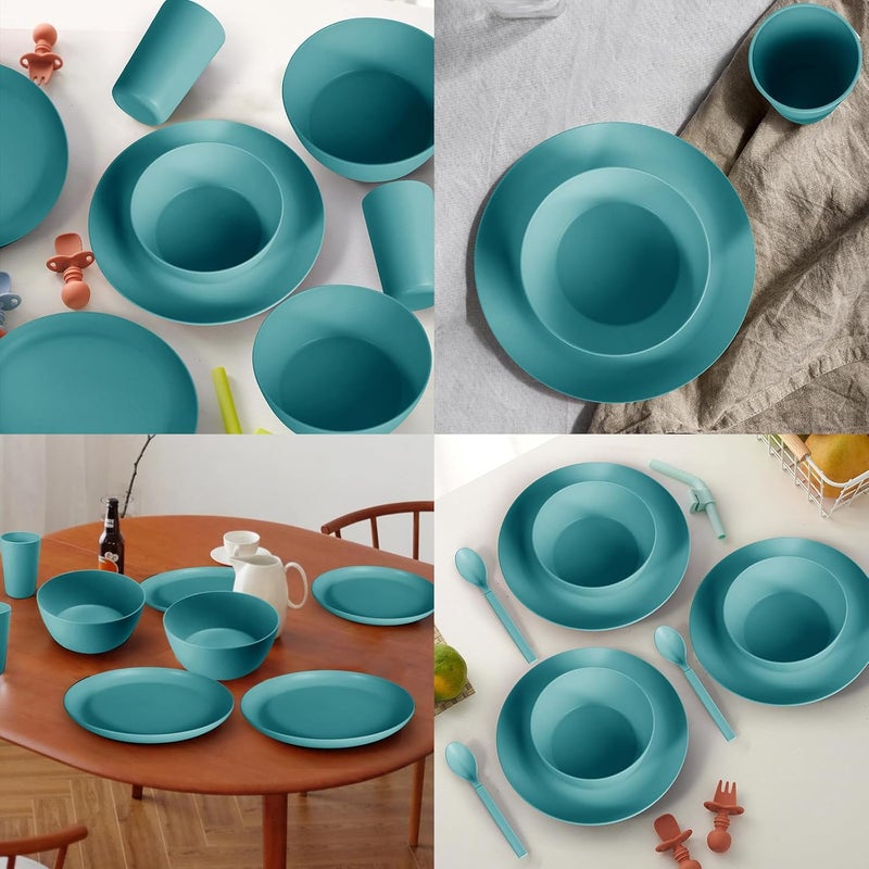 afcevnlb 24pcs Wheat Straw Dinnerware Sets Wheat Straw Plates and Bowls Sets for 4 Microwave Dishwasher Safe Lightweight Green - Image 4