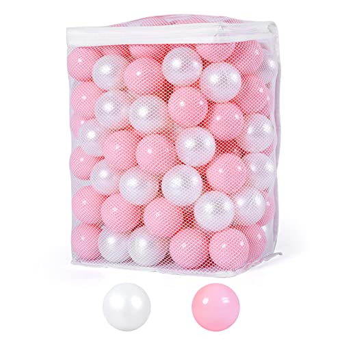 Heopeis Ball Pit Balls Crawl Balls Crush Proof Plastic Ball for Infant Ball Pit Childrens Toy Balls Pearl Ocean Balls 22inches100Pcs PinkPearl White - Image 1
