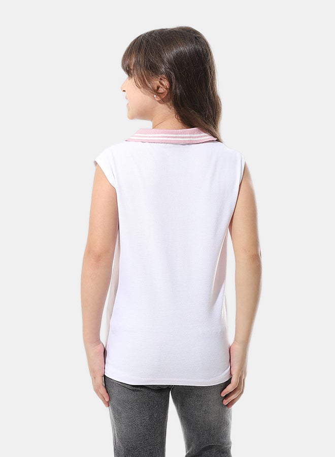 Andora Cut Sleeves with Turned Down Collar Polo Shirt_White - Image 5