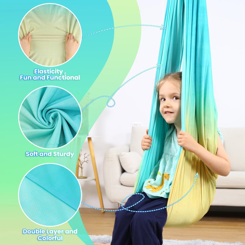 SUCHDECO Sensory Swing, Indoor & Outdoor Sensory Swing for Kids & Adults, Double Layer Therapy Cuddle Swing for Kid with Autism, Holds up to 300lbs, Blue - Image 2
