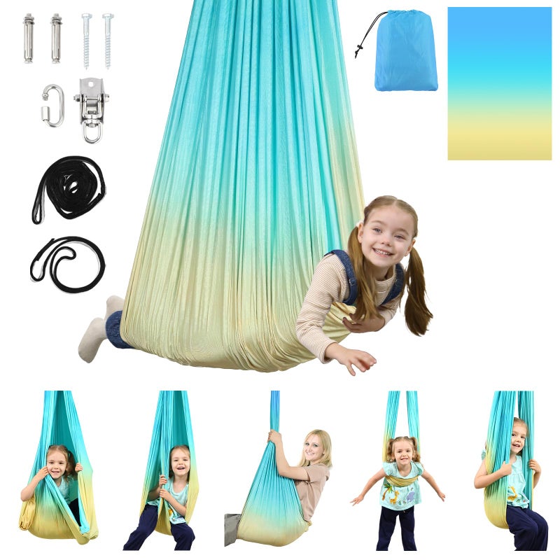 SUCHDECO Sensory Swing, Indoor & Outdoor Sensory Swing for Kids & Adults, Double Layer Therapy Cuddle Swing for Kid with Autism, Holds up to 300lbs, Blue - Image 1