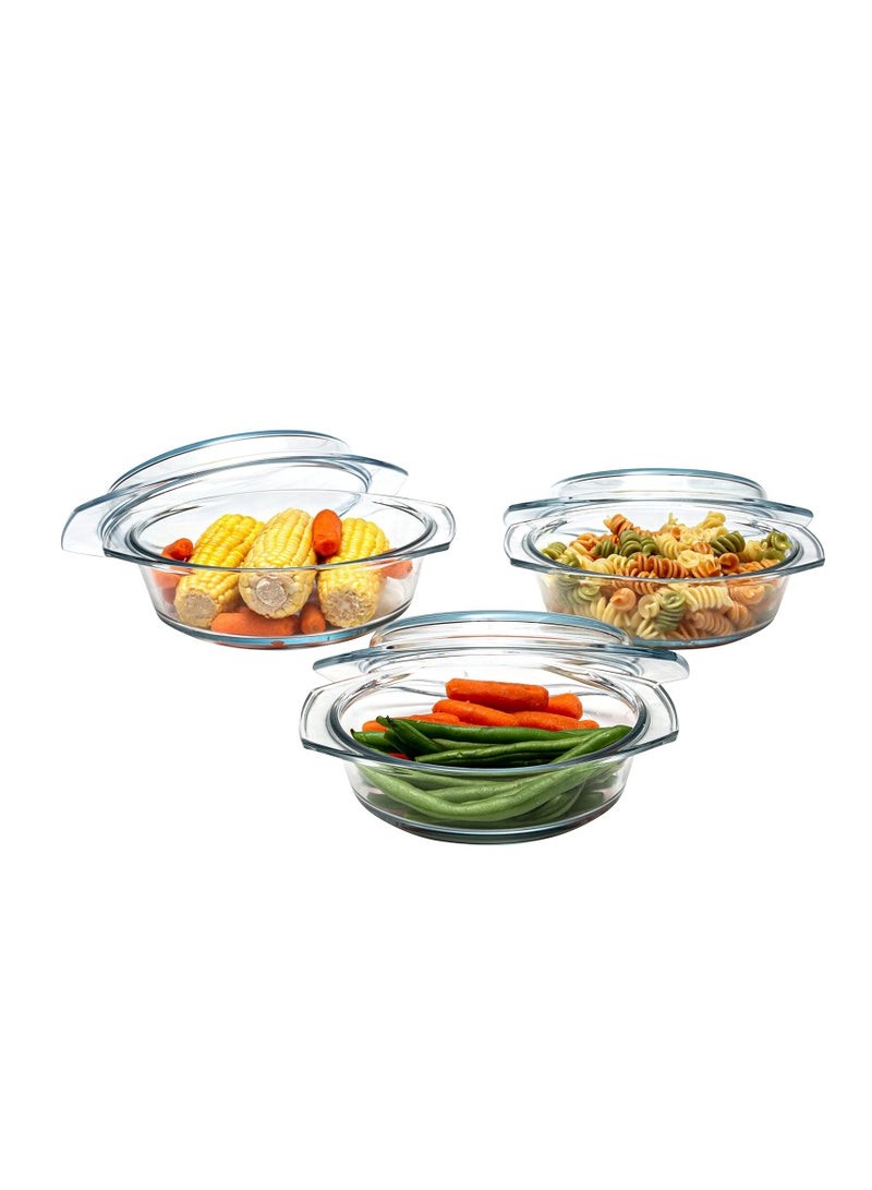 Simax Casserole Dish Set, Set of 3 Casserole Dish with Lid, Round Glass Cookware, Borosilicate Glass, Made In Europe 0.75 Quart, 1 Quart and 1.5 Quart Baking Dishes… - Image 1