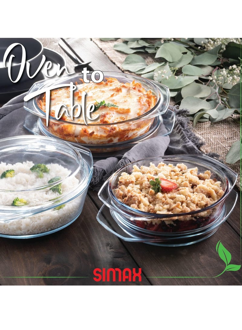 Simax Casserole Dish Set, Set of 3 Casserole Dish with Lid, Round Glass Cookware, Borosilicate Glass, Made In Europe 0.75 Quart, 1 Quart and 1.5 Quart Baking Dishes… - Image 4